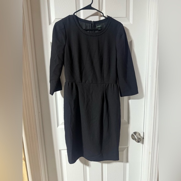 J.Crew Teddie Black Wool Crepe 3/4 Sleeve Dress Size 6. Style# 95620. - Picture 2 of 5